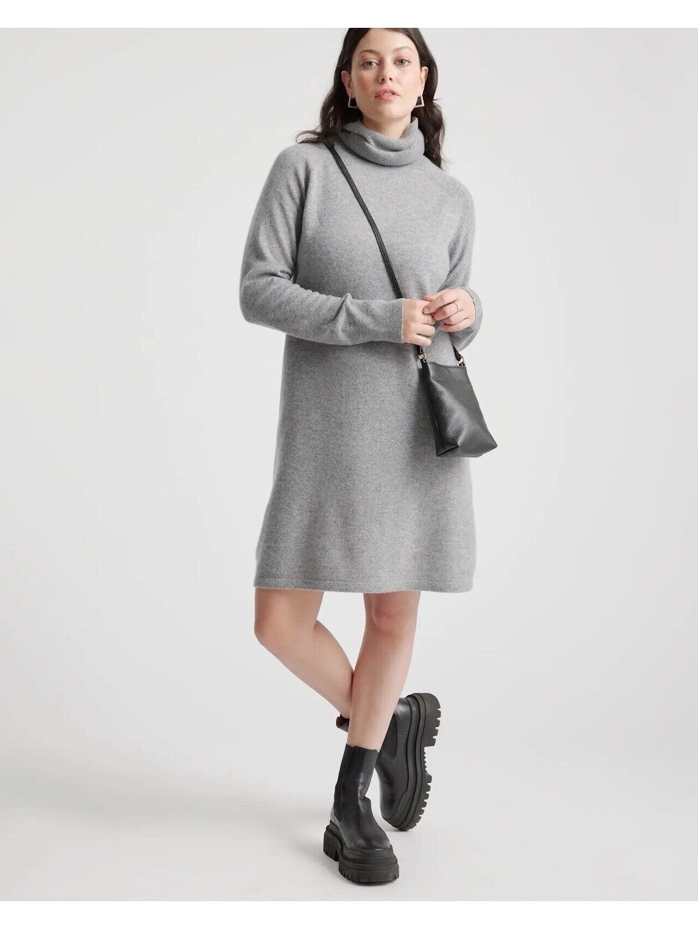Quince Cashmere Turtleneck Long Sleeve Sweater Dress Tunic Cardigan Grey Size S